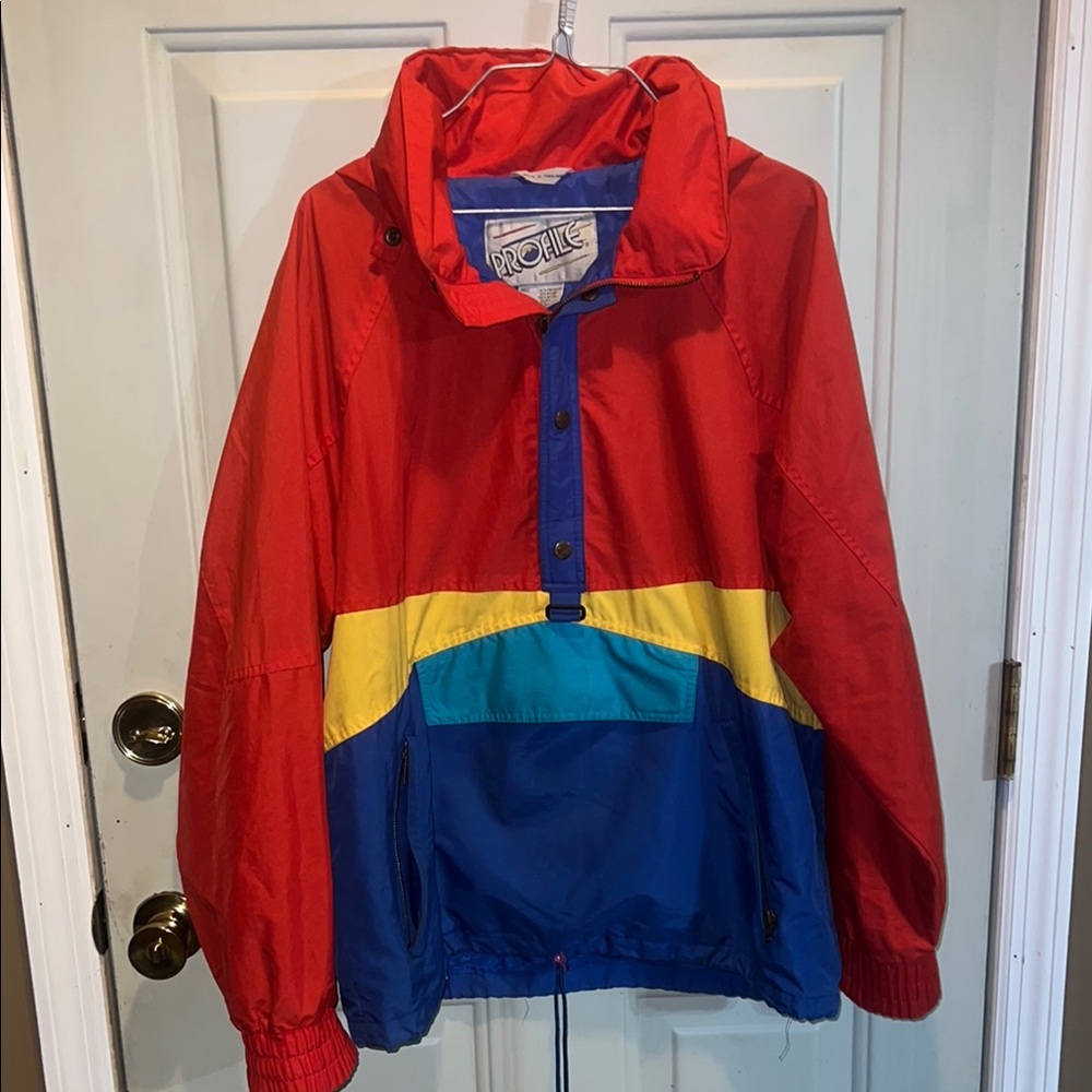 1980’s Profile colorful windbreaker pull over Jacket - Red, Yellow, Blue sz M